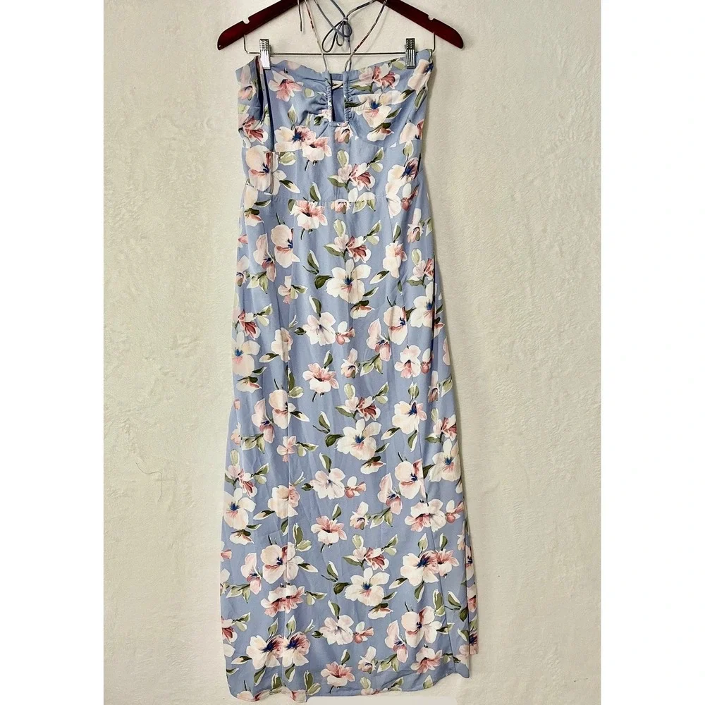 Abercrombie & Fitch Blue Floral Halter Maxi Dress Keyhole Large Tall Feminine